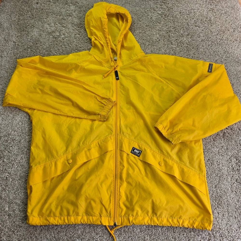 VINTAGE Helly Hansen Packable Windbreaker Jacket Mens XL Yellow Outdoor Rain